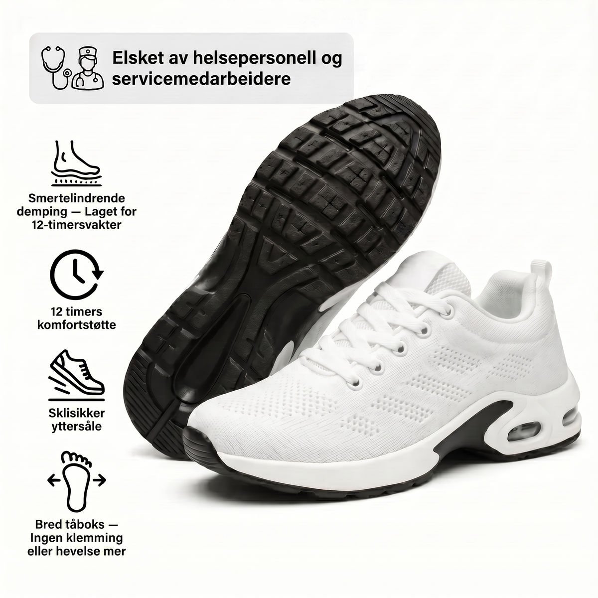 OrtoFlex™ – Sko for 12-timersvakter, lindring av fot-, kne- og ryggsmerter hele dagen