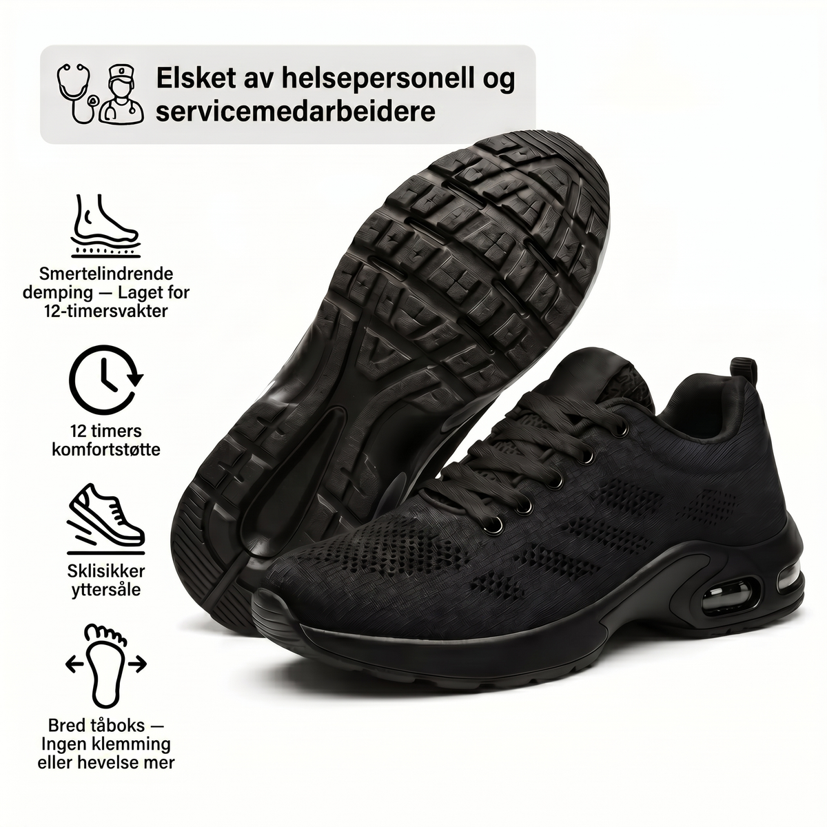 OrtoFlex™ – Sko for 12-timersvakter, lindring av fot-, kne- og ryggsmerter hele dagen