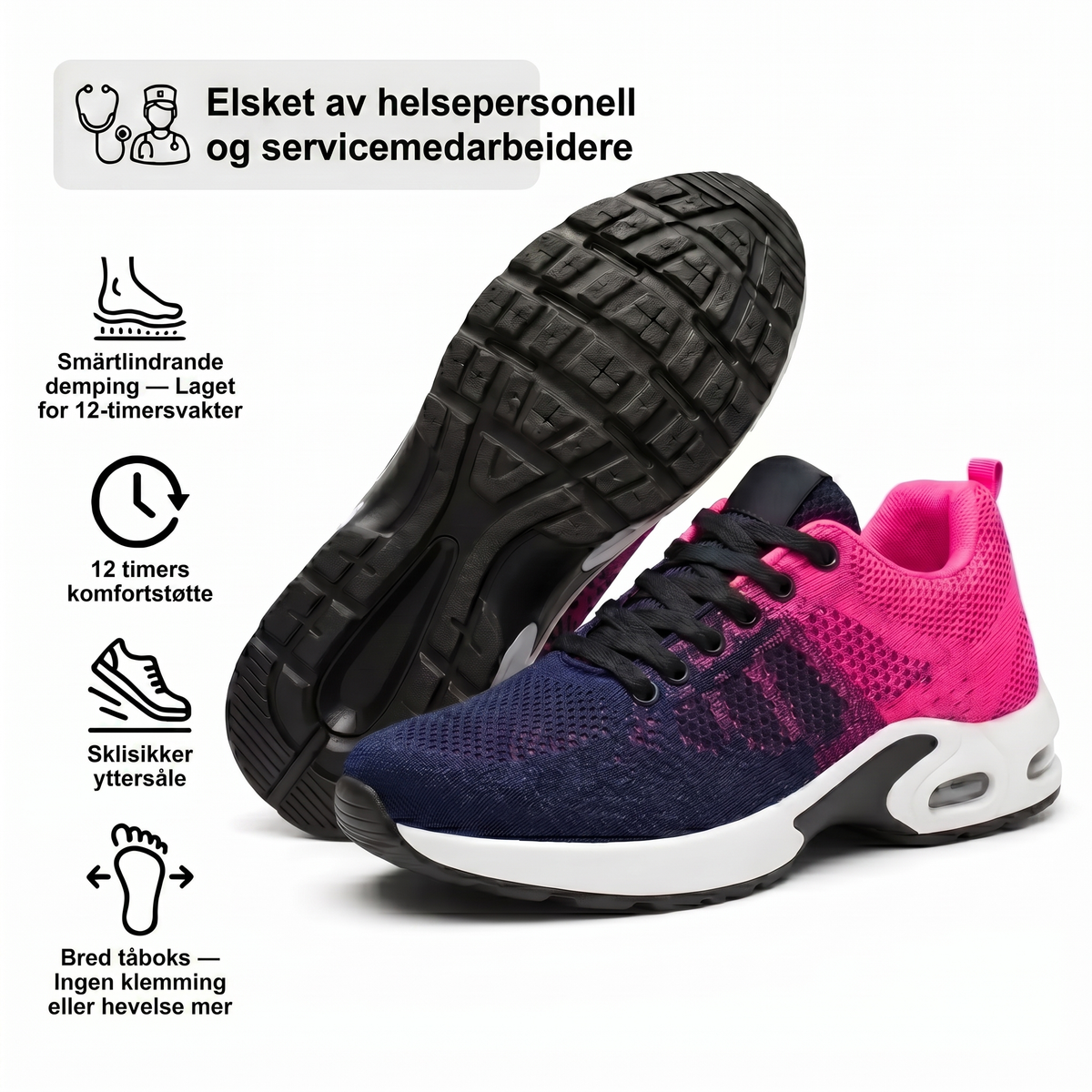OrtoFlex™ – Sko for 12-timersvakter, lindring av fot-, kne- og ryggsmerter hele dagen