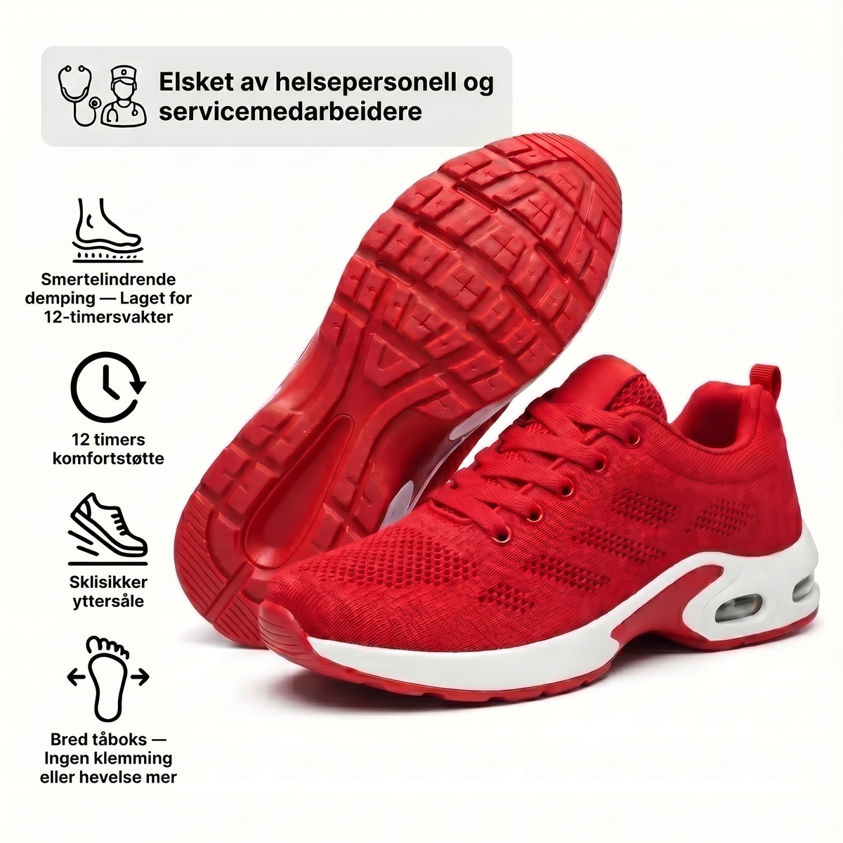 OrtoFlex™ – Sko for 12-timersvakter, lindring av fot-, kne- og ryggsmerter hele dagen